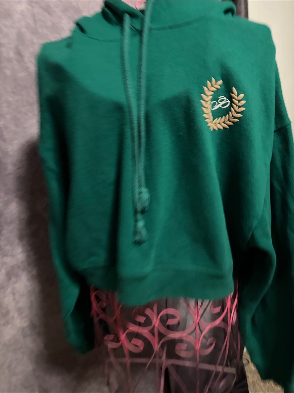 PINK Victoria's Secret Emerald Green Hooded Sweatshirt with Laurel Embroidery